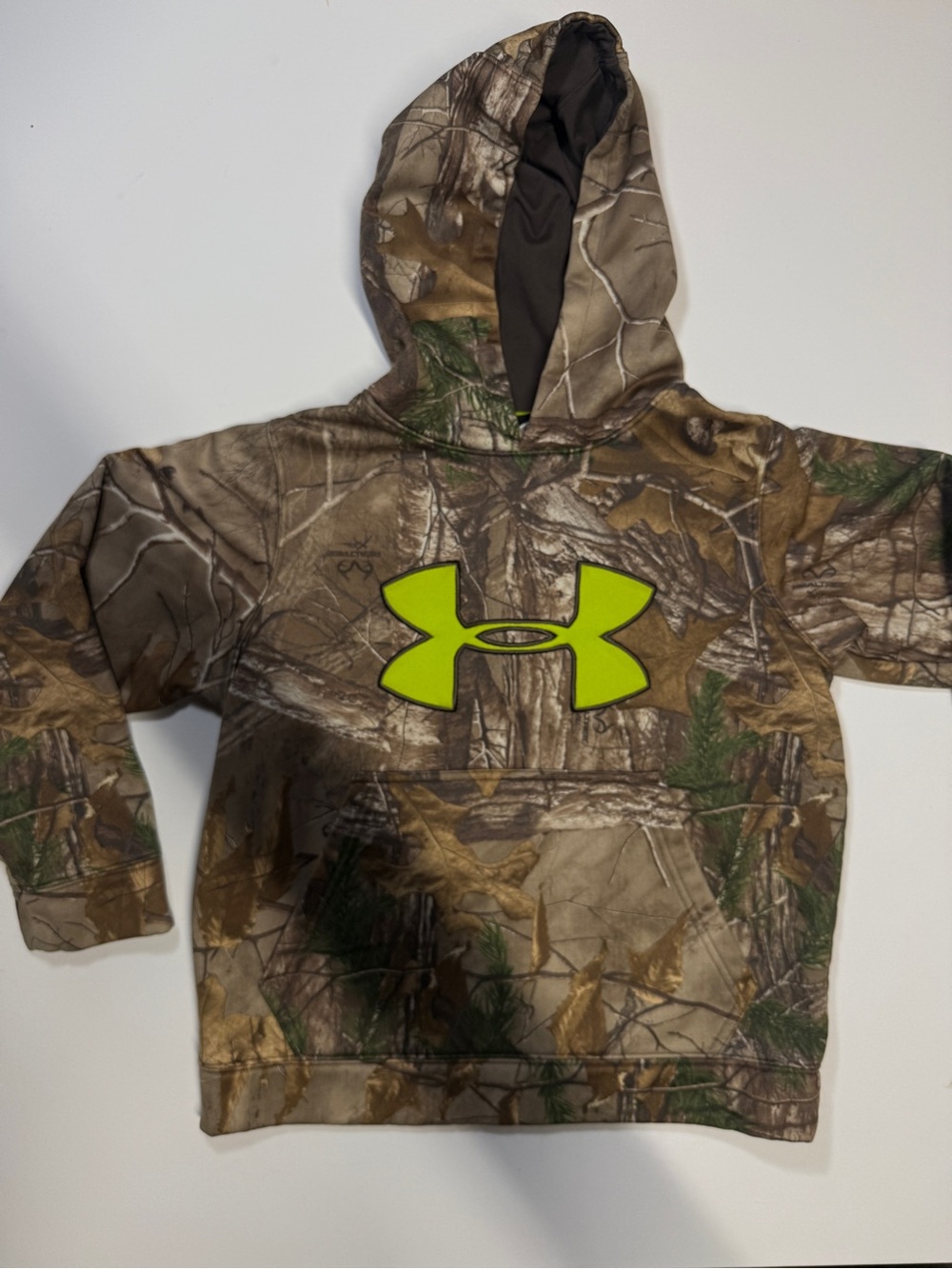 Under Armour Kids Camo Hoodie with Neon Green Logo - Brown/Green - Picture 1 of 8